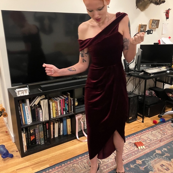 BHLDN Wine Red Velvet Dress Size 2 - Picture 2 of 6